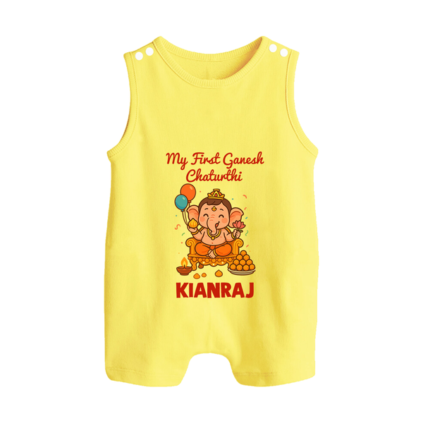 My First Little Ganesha Lotus Blessings Printed Button Romper - PASTEL YELLOW - New Born (Chest 18")
