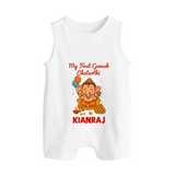 My First Little Ganesha Lotus Blessings Printed Button Romper - WHITE - New Born (Chest 18")