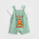 My First Little Ganesha Lotus Blessings Printed Dungaree - MINT GREEN - 0 - 5 Months Old (Chest 18")