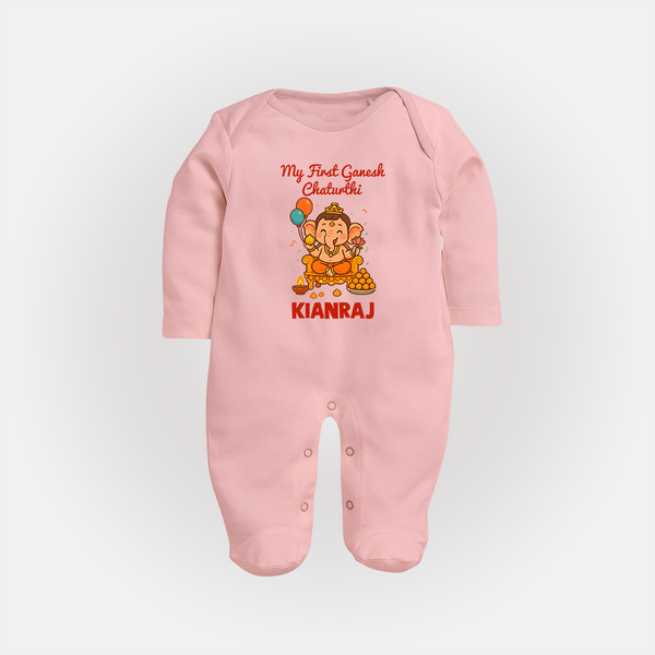 My First Little Ganesha Lotus Blessings Printed Fullbody Suit - BABY PINK - New Born (Chest 7.5")
