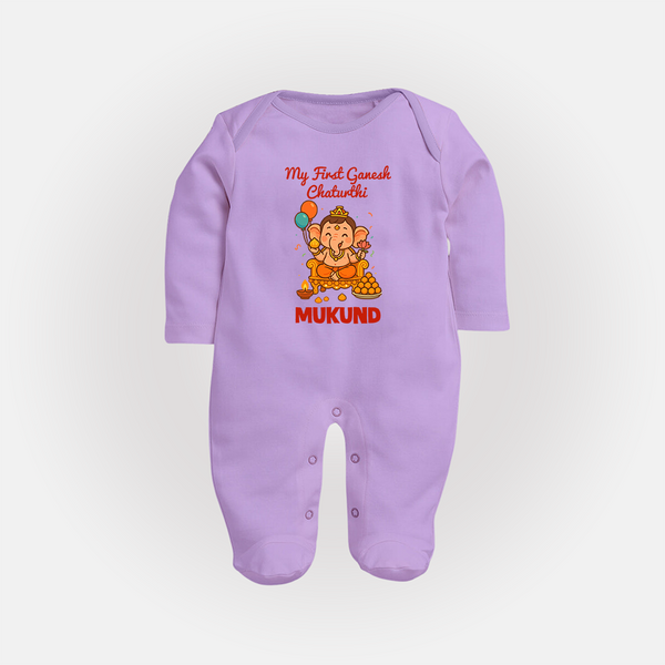 My First Little Ganesha Lotus Blessings Printed Fullbody Suit - LILAC - New Born (Chest 7.5")