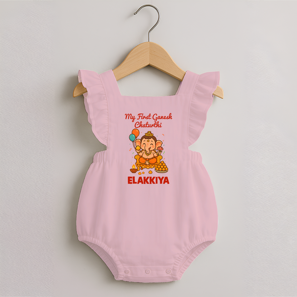 My First Little Ganesha Lotus Blessings Printed Romper Frock - BABY PINK - 0 - 3 Months Old (Chest 19")