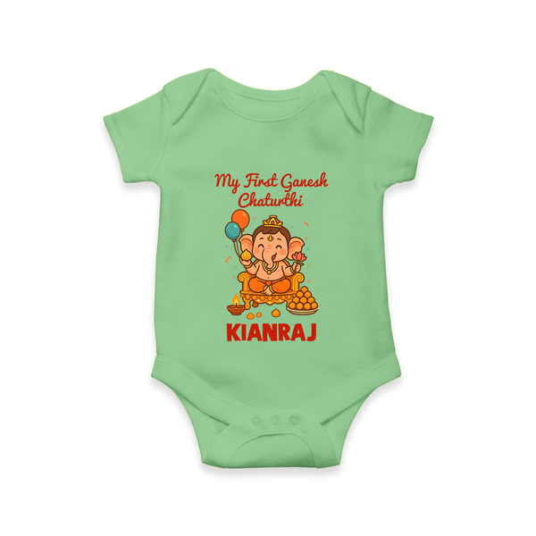 My First Little Ganesha Lotus Blessings Printed Romper - GREEN - New Born (Chest 14")