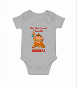 My First Little Ganesha Lotus Blessings Printed Romper - GREY - New Born (Chest 14")