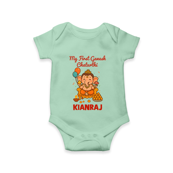 My First Little Ganesha Lotus Blessings Printed Romper - MINT GREEN - New Born (Chest 14")