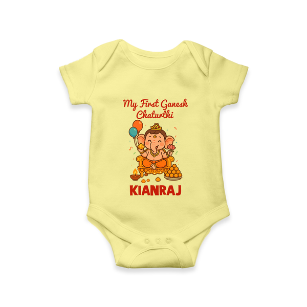 My First Little Ganesha Lotus Blessings Printed Romper - PASTEL YELLOW - New Born (Chest 14")