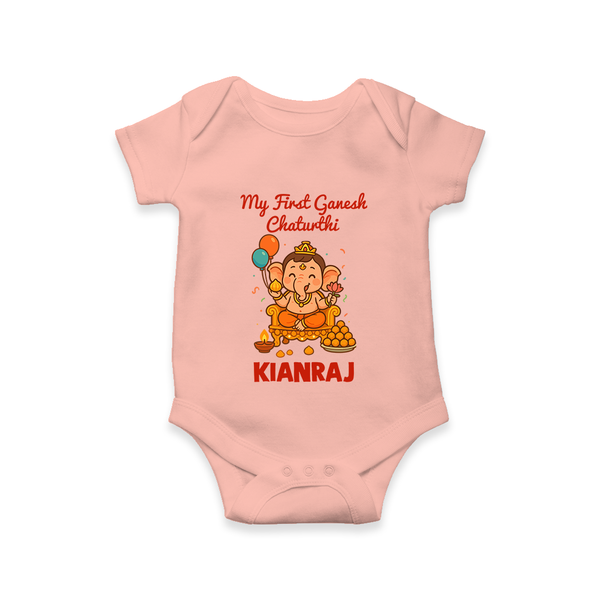 My First Little Ganesha Lotus Blessings Printed Romper - PEACH - New Born (Chest 14")