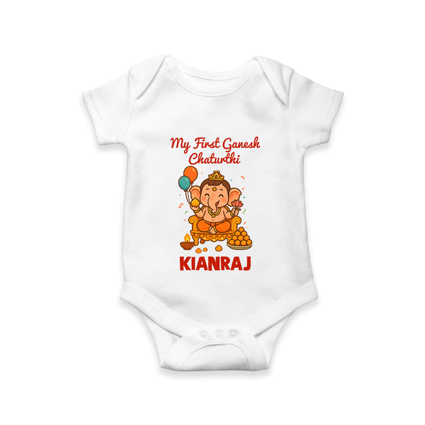 My First Little Ganesha Lotus Blessings Printed Romper - WHITE - New Born (Chest 14")