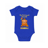 My First Little Ganesha Lotus Blessings Printed Romper - COBALT BLUE - New Born (Chest 14")