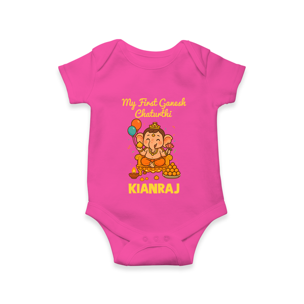 My First Little Ganesha Lotus Blessings Printed Romper - HOT PINK - New Born (Chest 14")