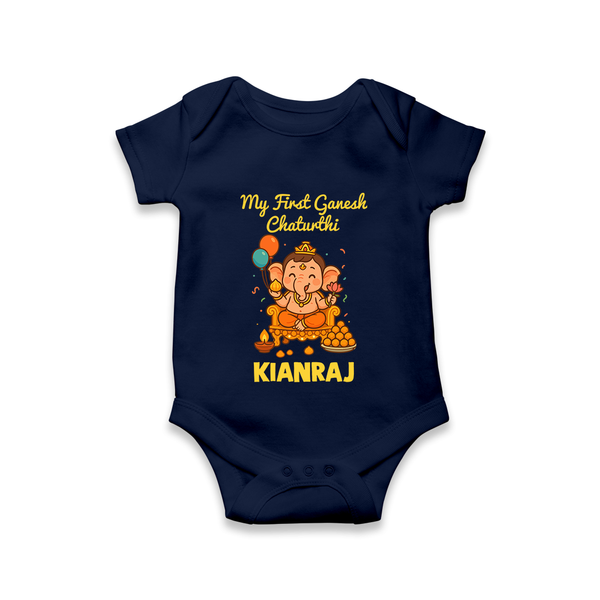 My First Little Ganesha Lotus Blessings Printed Romper - NAVY BLUE - New Born (Chest 14")