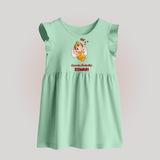 My First Ganesha Festival Celebration Illustration Printed Baby Frock - MINT GREEN - 0 - 3 Months Old (Chest 17")