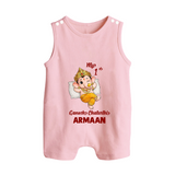 My First Ganesha Festival Celebration Illustration Printed Button Romper - BABY PINK - New Born (Chest 18")