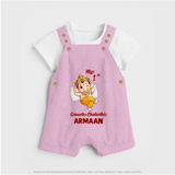 My First Ganesha Festival Celebration Illustration Printed Dungaree - BABY PINK - 0 - 5 Months Old (Chest 18")