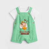 My First Ganesha Festival Celebration Illustration Printed Dungaree - GREEN - 0 - 5 Months Old (Chest 18")