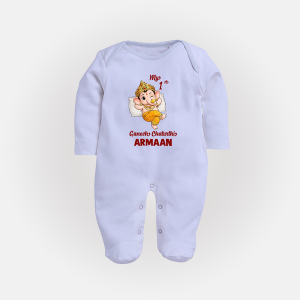 My First Ganesha Festival Celebration Illustration Printed Fullbody Suit - BABY BLUE - New Born (Chest 7.5")