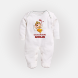 My First Ganesha Festival Celebration Illustration Printed Fullbody Suit - WHITE - New Born (Chest 7.5")