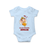 My First Ganesha Festival Celebration Illustration Printed Romper - BABY BLUE - New Born (Chest 14")