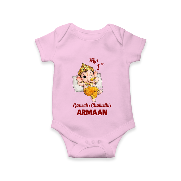 My First Ganesha Festival Celebration Illustration Printed Romper - BABY PINK - New Born (Chest 14")