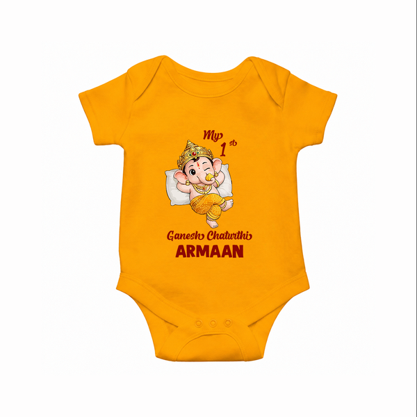 My First Ganesha Festival Celebration Illustration Printed Romper - CHROME YELLOW - New Born (Chest 14")
