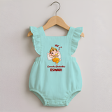 My First Ganesha Festival Celebration Illustration Printed Romper Frock - MINT GREEN - 0 - 3 Months Old (Chest 19")