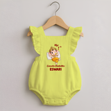 My First Ganesha Festival Celebration Illustration Printed Romper Frock - PASTEL YELLOW - 0 - 3 Months Old (Chest 19")