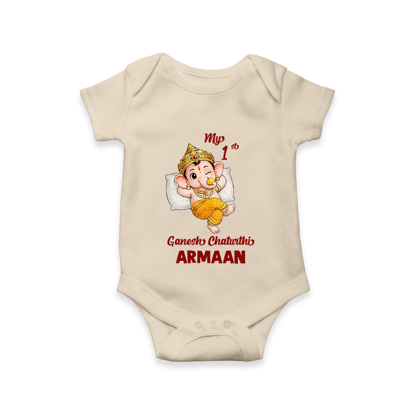 My First Ganesha Festival Celebration Illustration Printed Romper - IVORY - New Born (Chest 14")