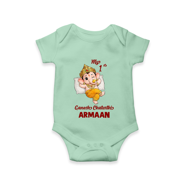 My First Ganesha Festival Celebration Illustration Printed Romper - MINT GREEN - New Born (Chest 14")