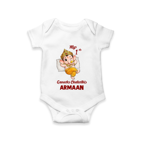 My First Ganesha Festival Celebration Illustration Printed Romper - WHITE - New Born (Chest 14")