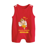 My First Ganesha Festival Celebration Illustration Printed Button Romper - RED - New Born (Chest 18")