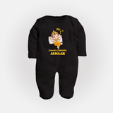 My First Ganesha Festival Celebration Illustration Printed Fullbody Suit - BLACK - New Born (Chest 7.5")