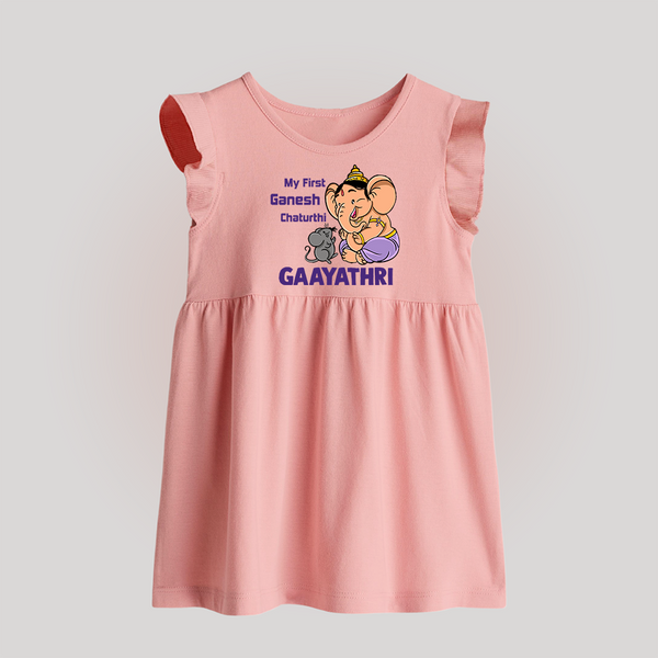 My First Baby Ganesha Sweet Blessings Printed Baby Frock - BABY PINK - 0 - 3 Months Old (Chest 17")