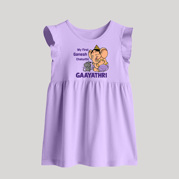 My First Baby Ganesha Sweet Blessings Printed Baby Frock - LILAC - 0 - 3 Months Old (Chest 17")