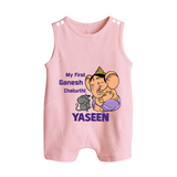 My First Baby Ganesha Sweet Blessings Printed Button Romper - BABY PINK - New Born (Chest 18")