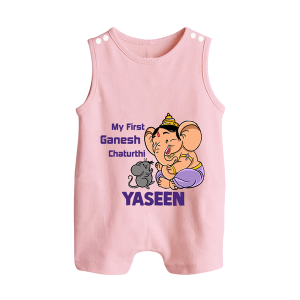 My First Baby Ganesha Sweet Blessings Printed Button Romper - BABY PINK - New Born (Chest 18")