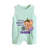My First Baby Ganesha Sweet Blessings Printed Button Romper - MINT GREEN - New Born (Chest 18")