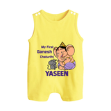 My First Baby Ganesha Sweet Blessings Printed Button Romper - PASTEL YELLOW - New Born (Chest 18")
