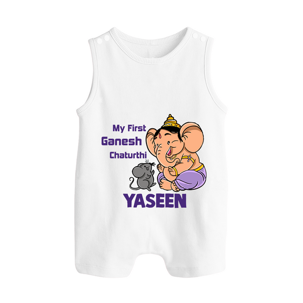 My First Baby Ganesha Sweet Blessings Printed Button Romper - WHITE - New Born (Chest 18")