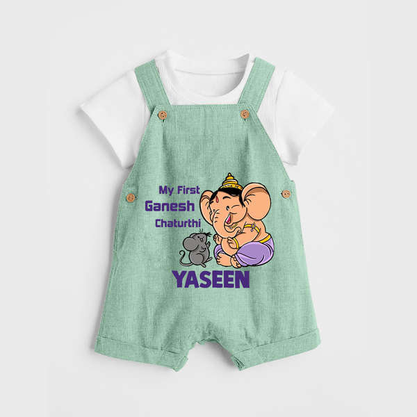 My First Baby Ganesha Sweet Blessings Printed Dungaree - MINT GREEN - 0 - 5 Months Old (Chest 18")