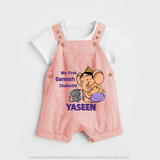 My First Baby Ganesha Sweet Blessings Printed Dungaree - PEACH - 0 - 5 Months Old (Chest 18")