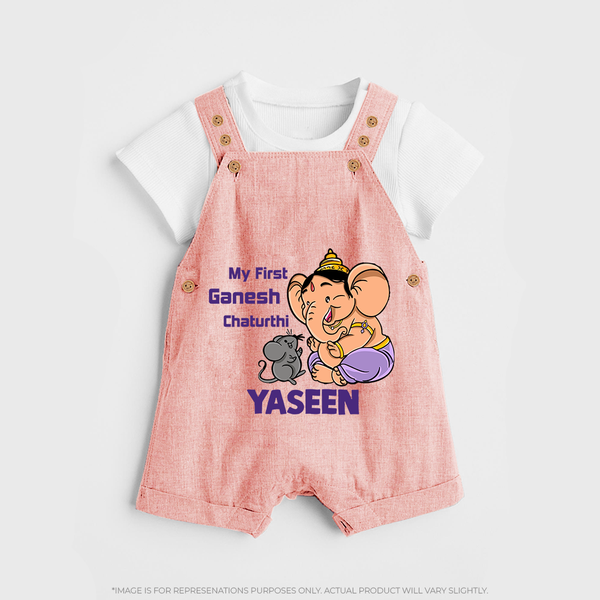My First Baby Ganesha Sweet Blessings Printed Dungaree - PEACH - 0 - 5 Months Old (Chest 18")