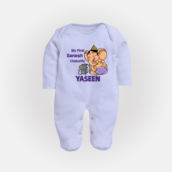 My First Baby Ganesha Sweet Blessings Printed Fullbody Suit - BABY BLUE - New Born (Chest 7.5")
