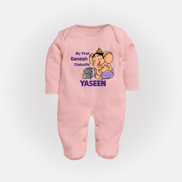 My First Baby Ganesha Sweet Blessings Printed Fullbody Suit - BABY PINK - New Born (Chest 7.5")