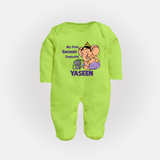 My First Baby Ganesha Sweet Blessings Printed Fullbody Suit - LIME GREEN - New Born (Chest 7.5")