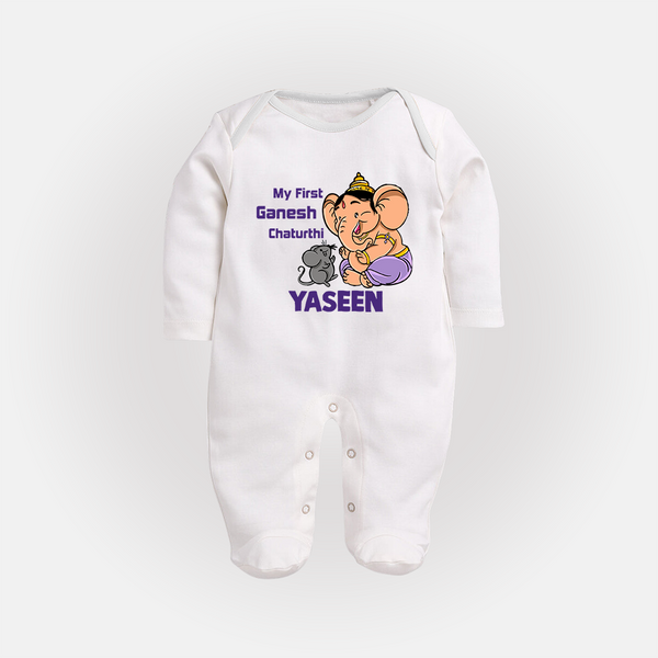 My First Baby Ganesha Sweet Blessings Printed Fullbody Suit - WHITE - New Born (Chest 7.5")