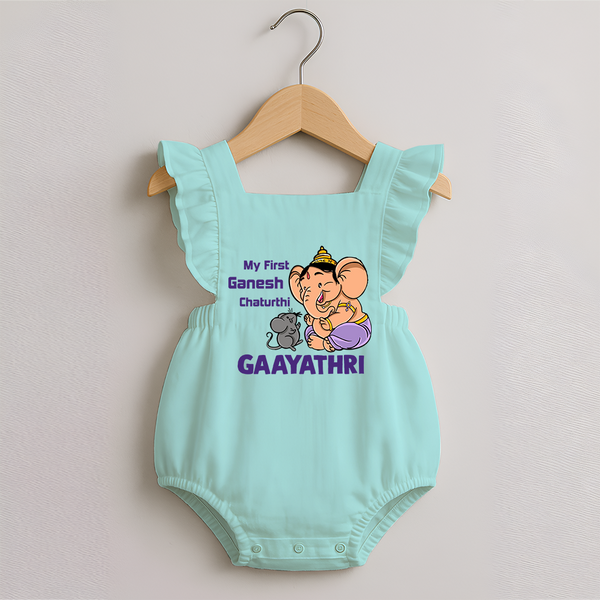 My First Baby Ganesha Sweet Blessings Printed Romper Frock - MINT GREEN - 0 - 3 Months Old (Chest 19")