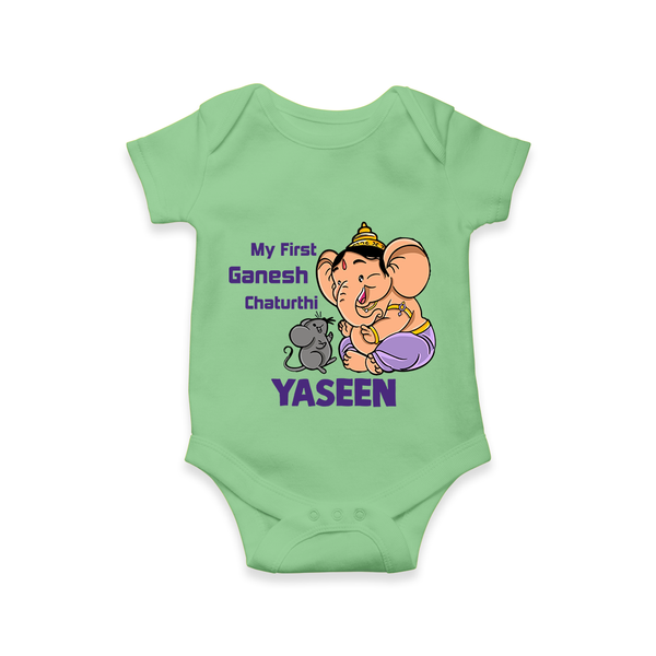 My First Baby Ganesha Sweet Blessings Printed Romper - GREEN - New Born (Chest 14")