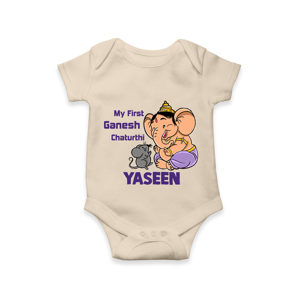 My First Baby Ganesha Sweet Blessings Printed Romper - IVORY - New Born (Chest 14")