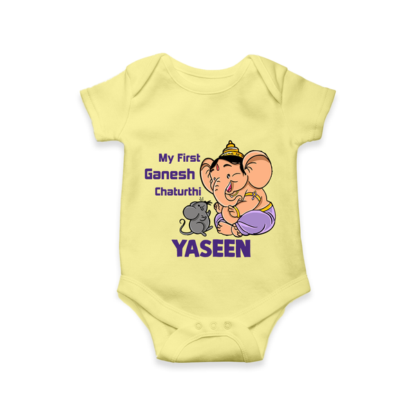My First Baby Ganesha Sweet Blessings Printed Romper - PASTEL YELLOW - New Born (Chest 14")