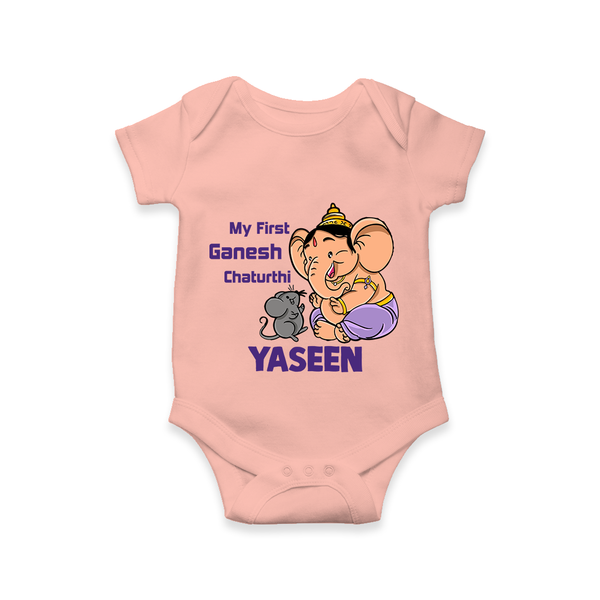My First Baby Ganesha Sweet Blessings Printed Romper - PEACH - New Born (Chest 14")